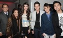 Sarah, Enzo and Derrick pose for the cameras back stage with friends