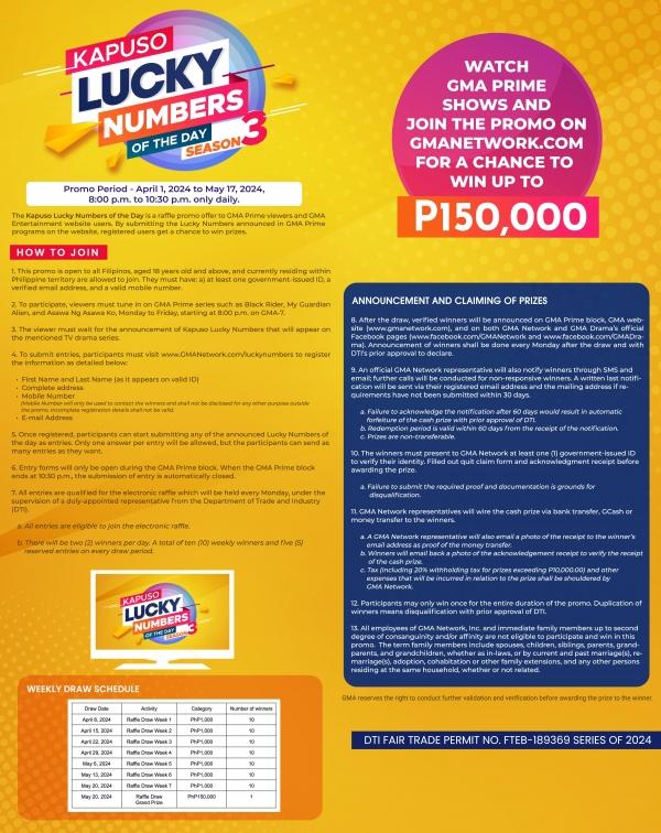 Win Php At The Kapuso Lucky Numbers Of The Day Season Gma