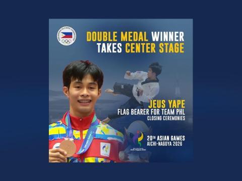 Taekwondo gold medalist Jeus Yape is PH's flag bearer at Asian Games closing ceremony