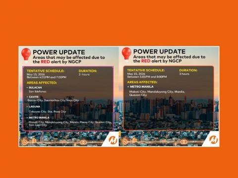 Here are the affected areas of rotational brownout on May 15