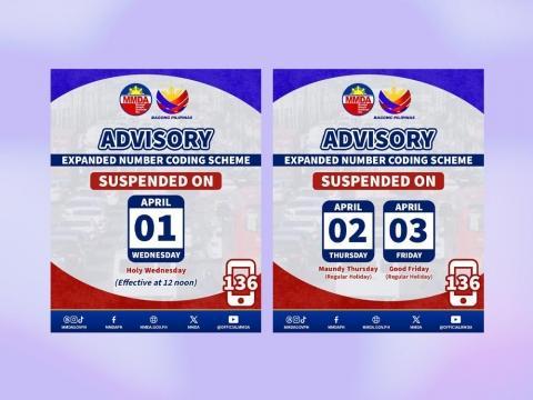 Number coding suspended from noon of April 1 to April 3