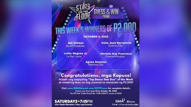 LIST: Winners of 'Stars on the Floor Guess & Win Promo!'