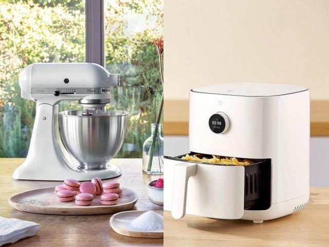 Mi Smart Air fryer, Kitchen Aid Classic White Stand Mixer, and Baseus mini refrigerator
