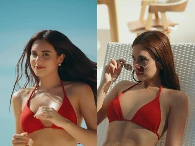 Max Collins in red bikini