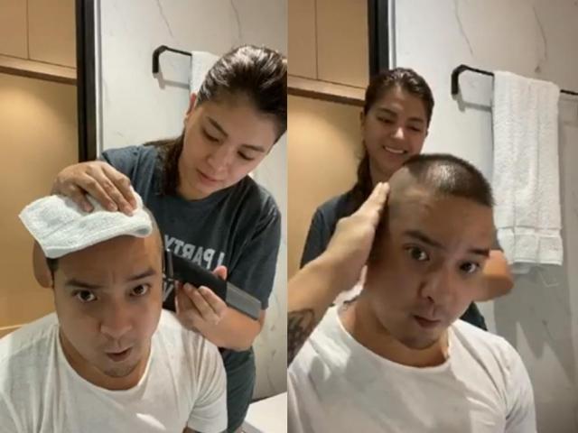 Angel Locsin shaves Neil Arce head