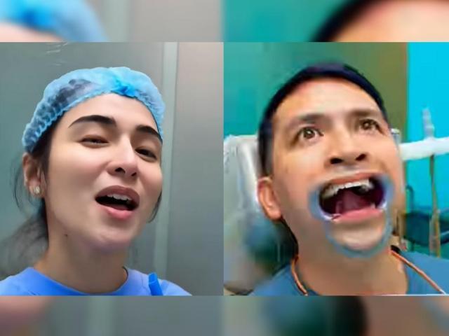 Dennis Trillo and Jennylyn Mercado film a TikTok video during dental visit