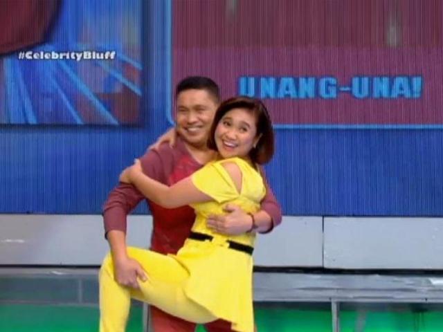 Jose Manalo carrying Eugene Domingo