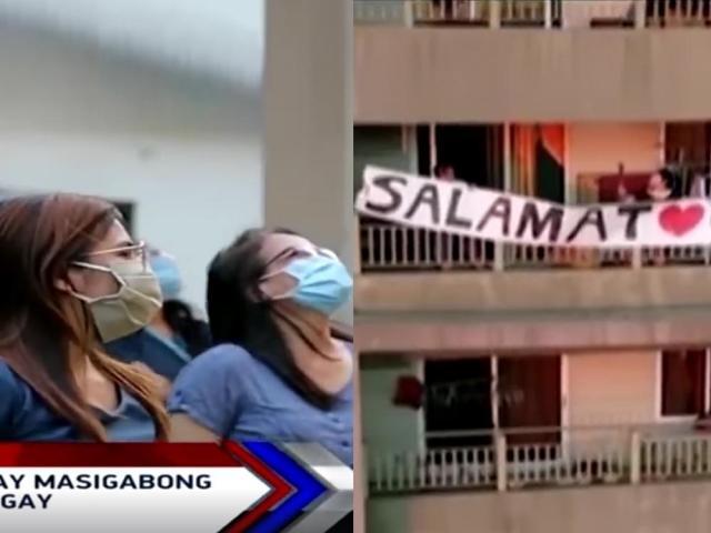 Condo residents nagpasalamat sa frontliners sa katabing ospital
