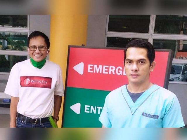 Howie Severino and nurse Gab Lazaro