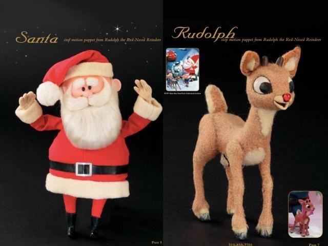 village santa claus and rudolph puppets