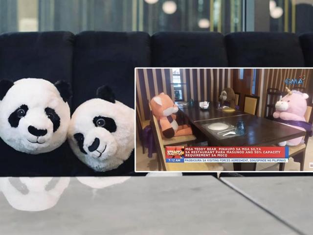 stuffed animals in restaurant