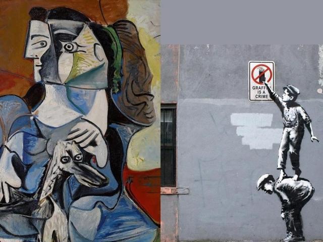 Femme au chien by Pablo Picasso and The street is in play by Banksy
