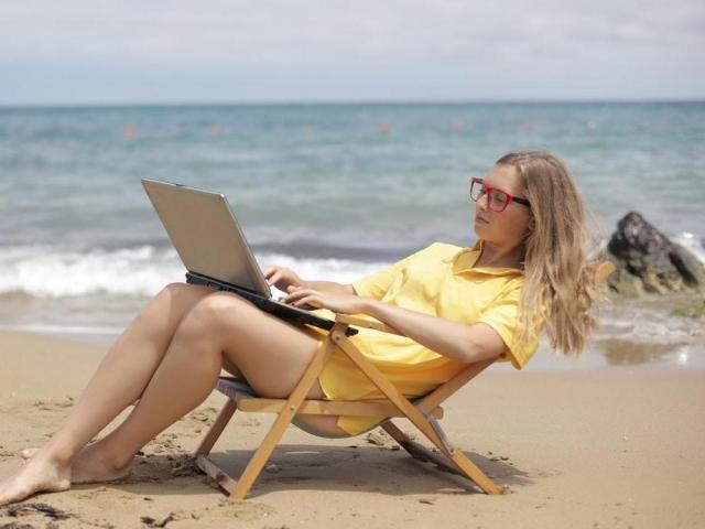 working at the beach