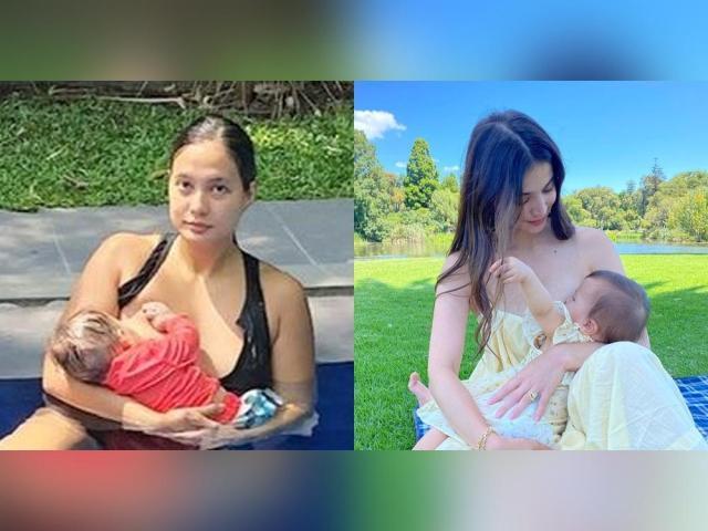 Isabelle Daza and her baby Valentin Anne Curtis and Dahlia Amelie Heusaff