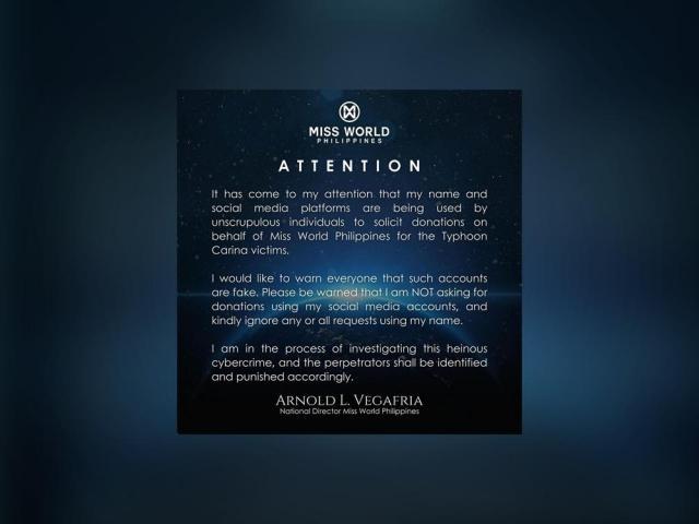 Arnold Vegafria warns against scammers