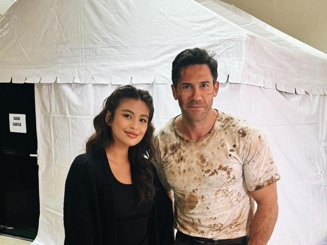 Gabbi Garcia and Scott Adkins on the set of Death March