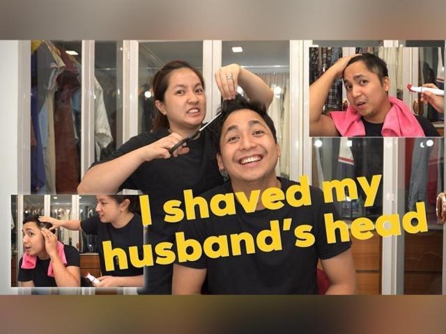 Joyce Ching cuts her husbands hair