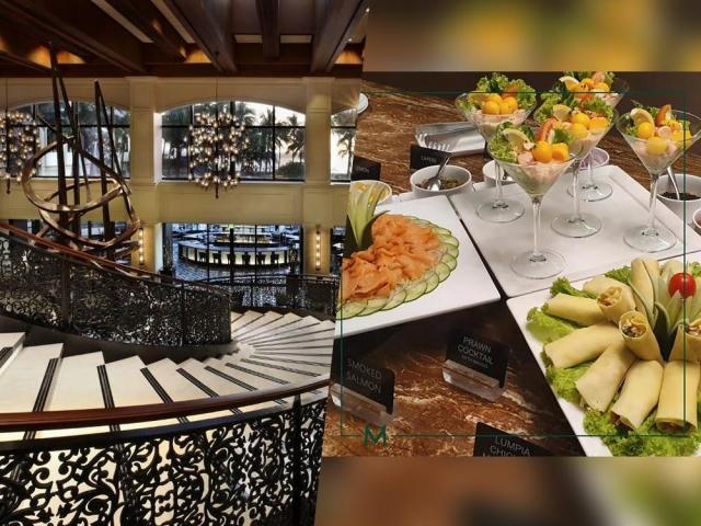 spiral buffet staircase and buffet food