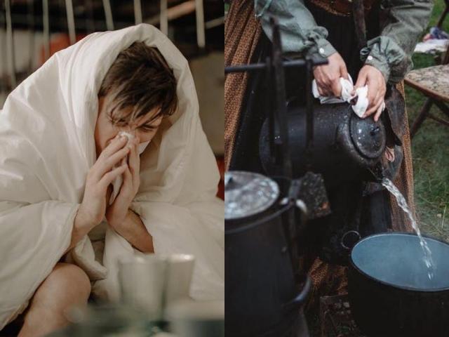 sick man and hot water from kettle