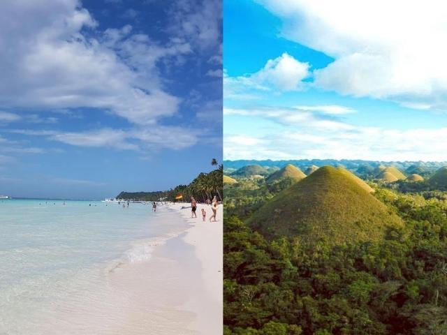 chocolate hills bohol and beach in boracay