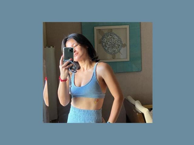 Camille Prats in her blue bikini