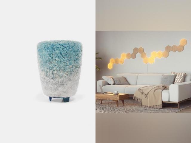 Veil Stool and Nanoleaf Elements Wood Look Hexagons