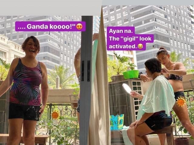Iya Villania giving her mother a haircut