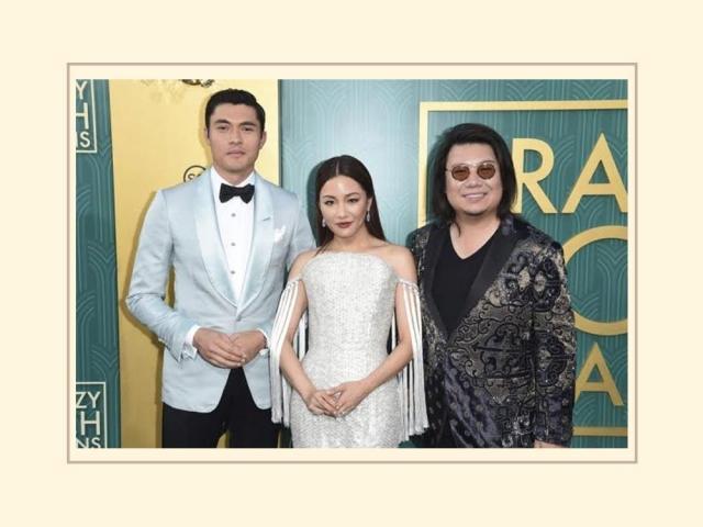 Crazy Rich Asians cast Henry Golding and Constance Wu with author Kevin Kwan