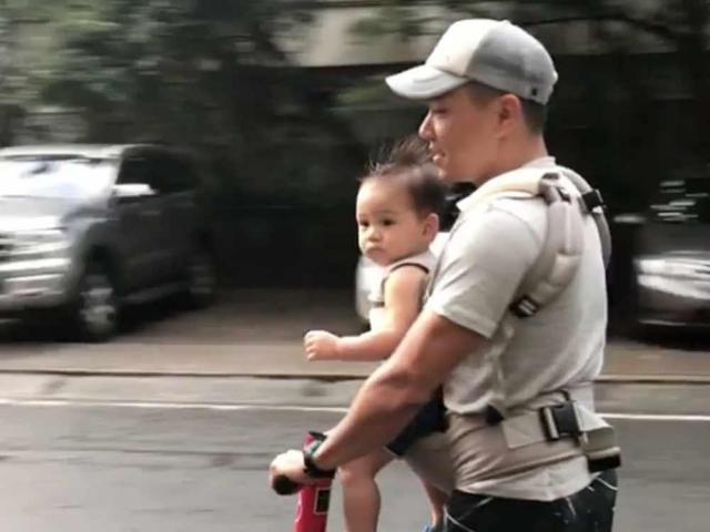 Baby Primo rides a scooter with Iya Villania and Drew Arellano