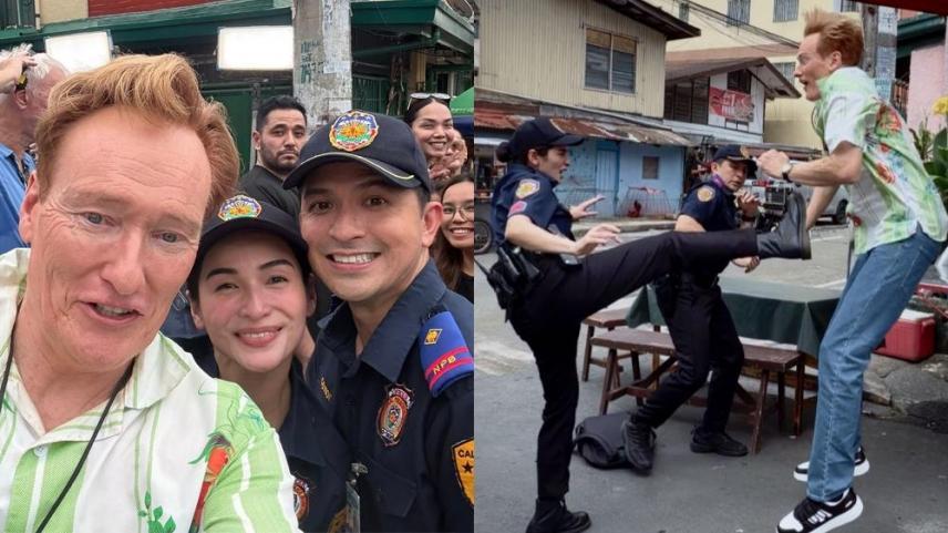 conan obrien with dennis trillo and jennylyn mercado