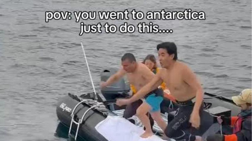 Tim Yap jumps in zero degree waters in Antarctica