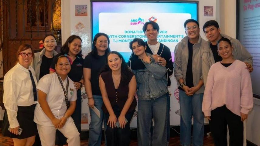 KZ Tandingan and TJ Monterde with Angat Buhay members