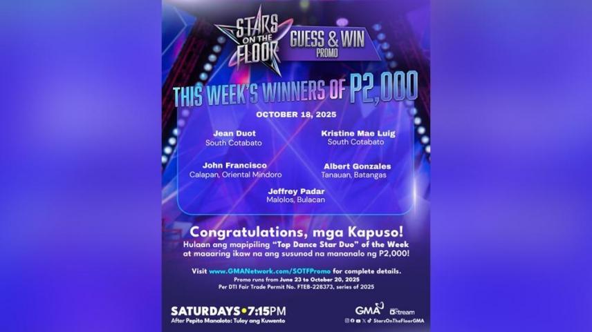 Week 1 winners of Stars on the Floor Guess and Win Promo