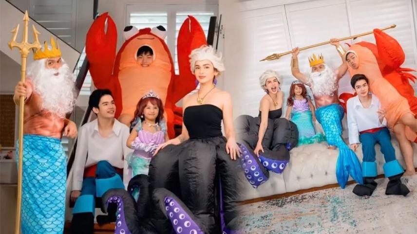 jennylyn mercado and dennis trillo with kids wearing little mermaid characters