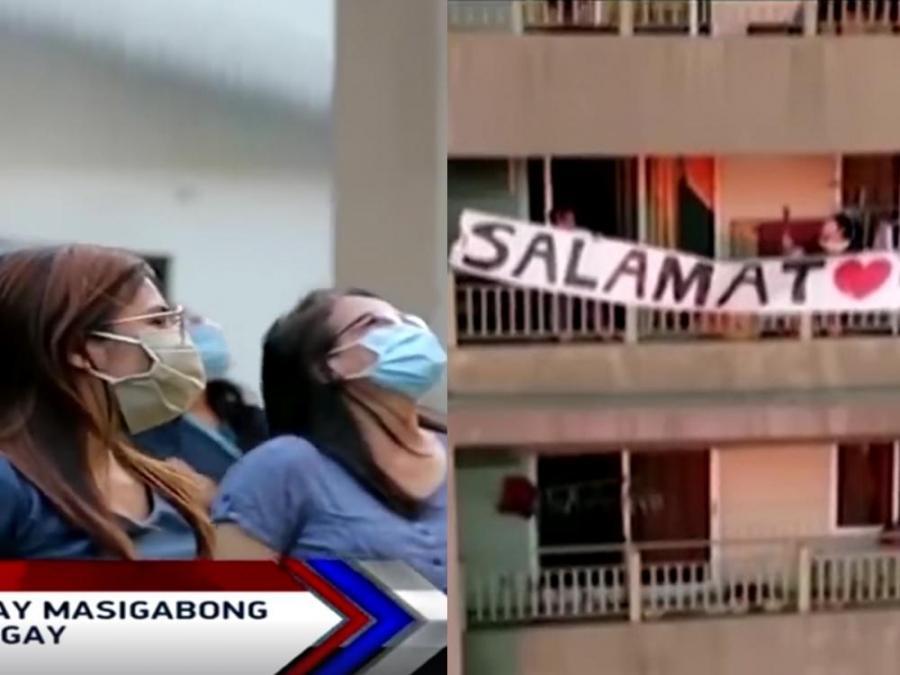 Condo residents nagpasalamat sa frontliners sa katabing ospital