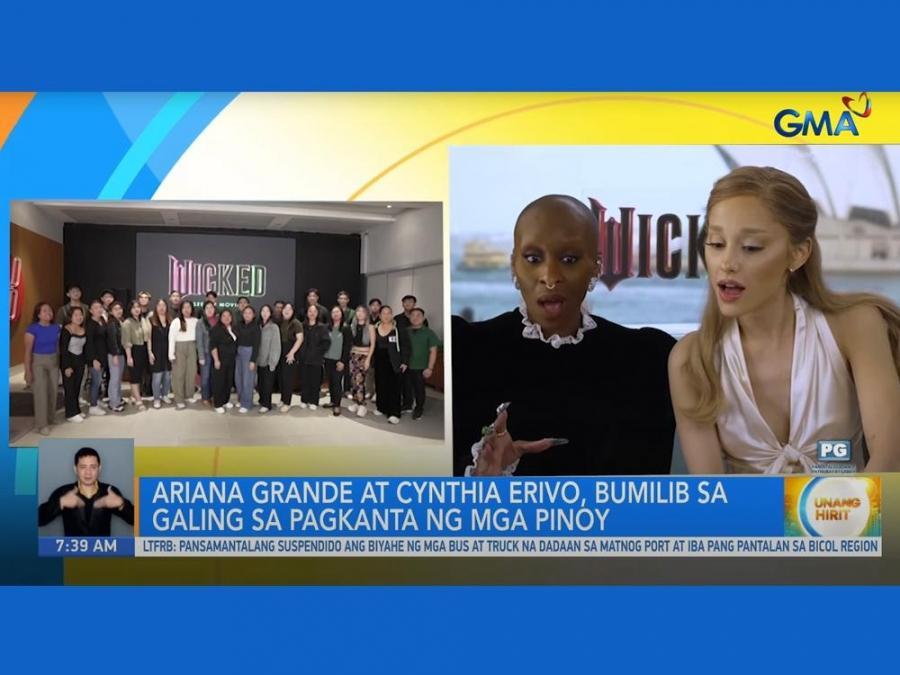 Cynthia Erivo and Ariana Grande watching Awiting Wicked winners