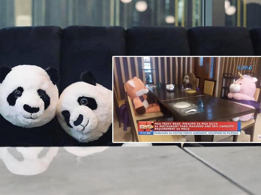 stuffed animals in restaurant