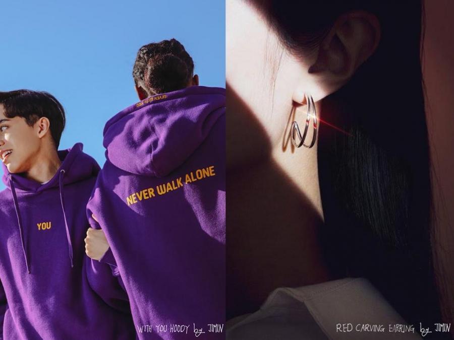 Purple hoodie and earrings designed by Jimin of BTS, sell out on