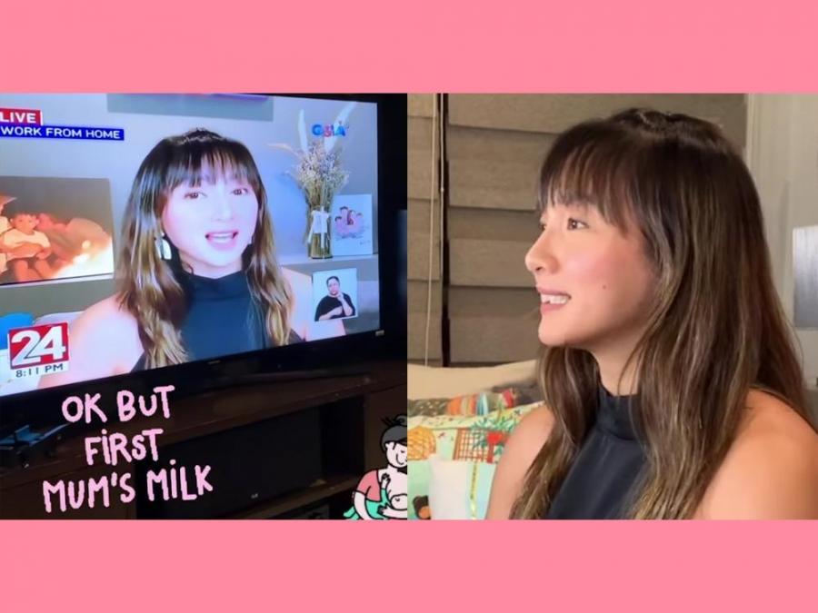 Iya Villania breastfeeding Alana while reporting live