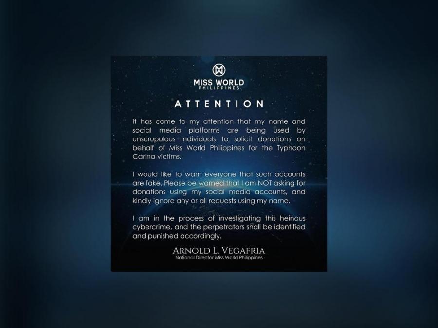 Arnold Vegafria warns against scammers