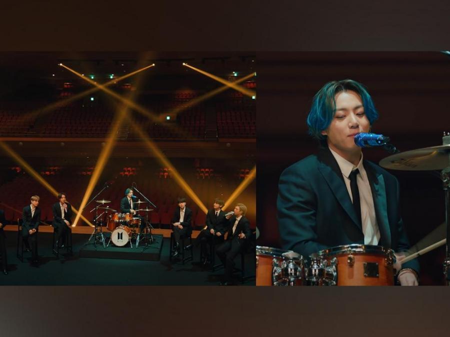 Jung Kook plays drums during BTS 'Dynamite' performance at Grammy's ...