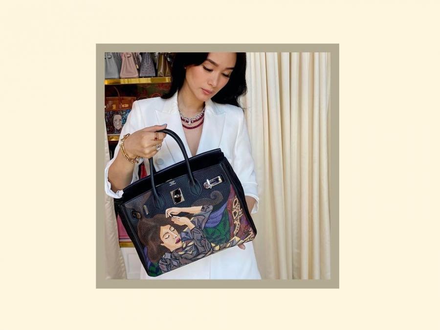 heart evangelista painted hermes bag