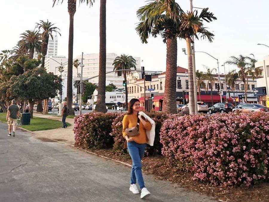 Camille Prats in Santa Monica California with husband VJ Yambao