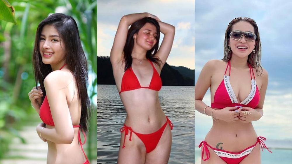 Celebrities wearing their sexy red swimwear