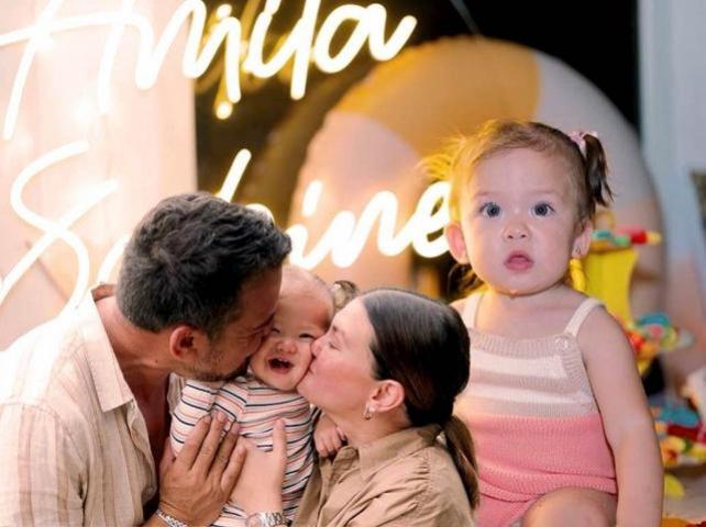 Bean with parents Angelica Panganiban and Gregg Homan on her first birthday