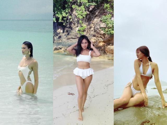 Celebrities in white swimwear