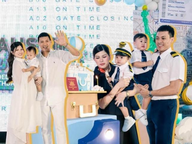 Cager Scottie Thompson marks second child Austin's dedication and 1st birthday with aviation-themed party