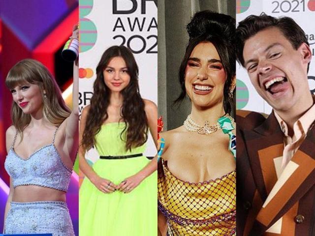 taylor swift, olivia rodrigo, dua lipa and harry styles   