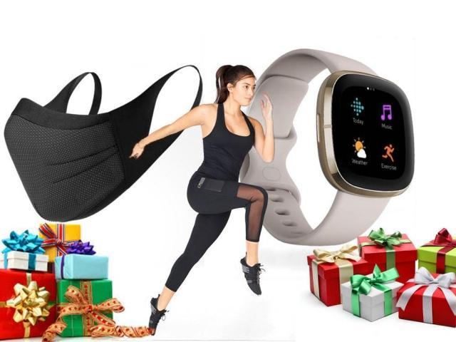 sports mask, yoga pants, and smart watch