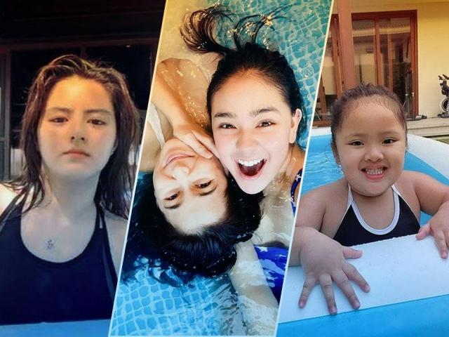 Celebrities in their inflatable swimming pools